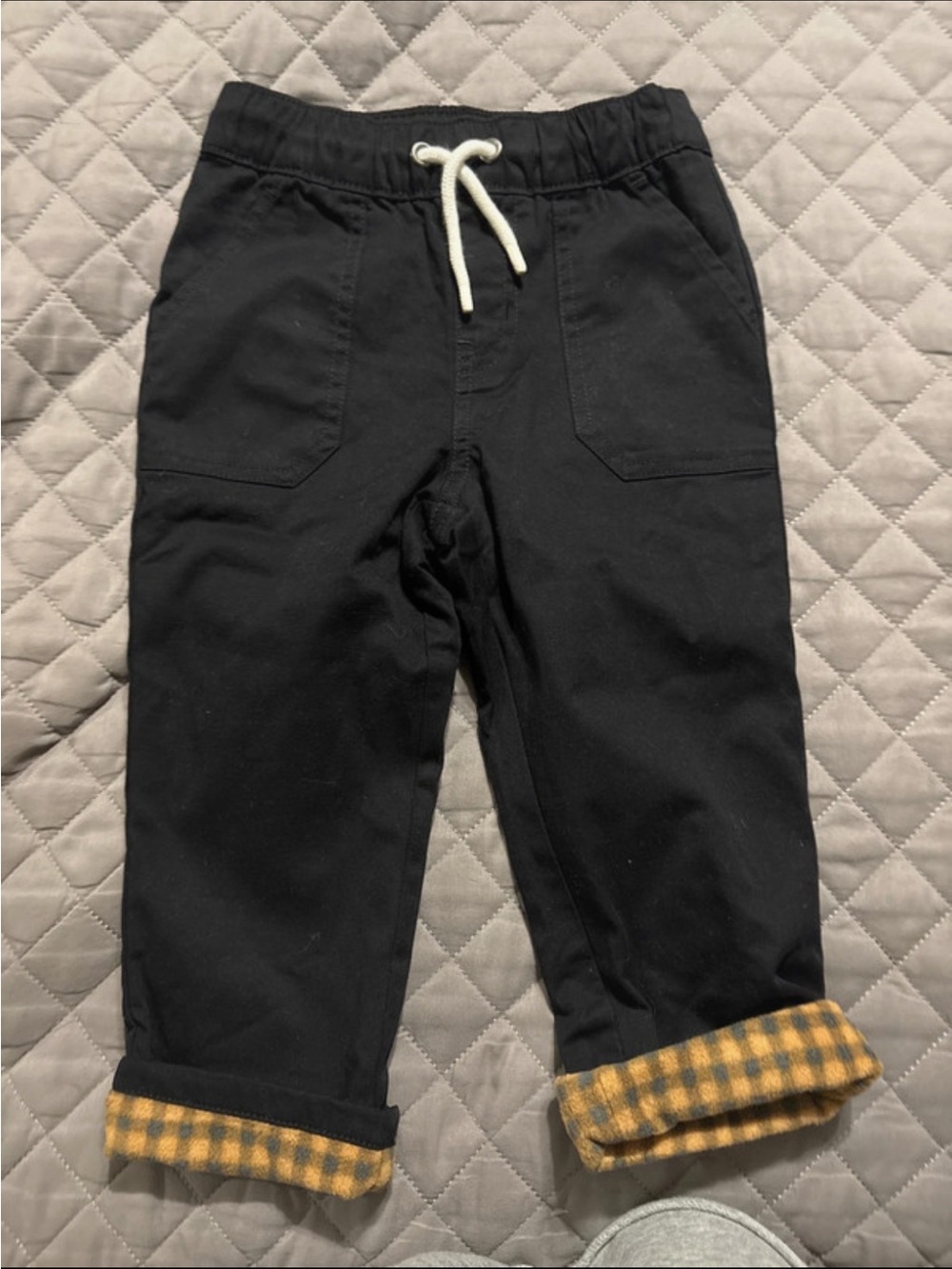 Cat & Jack Black Jogger Pants with Yellow Plaid Cuff
